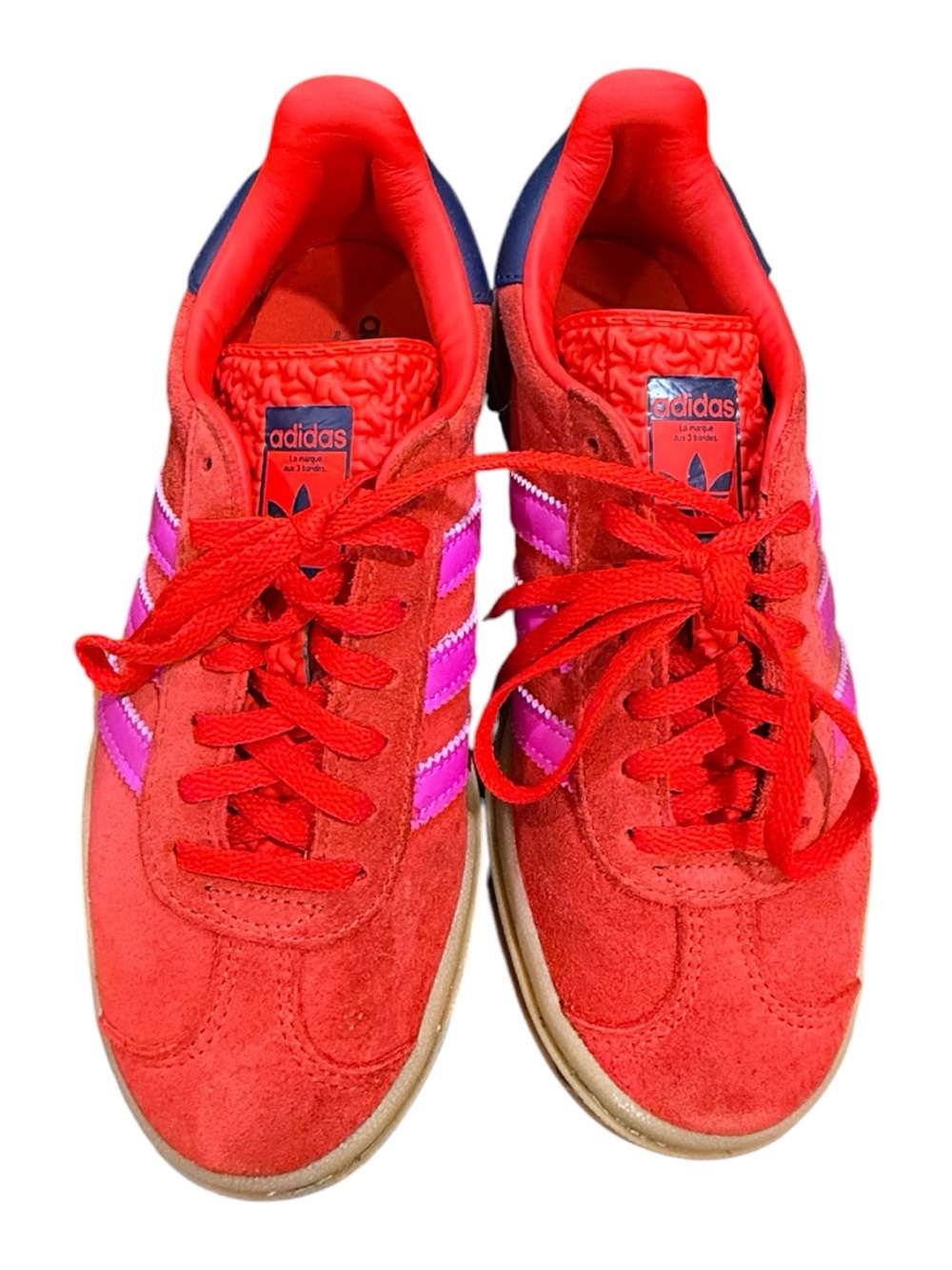 adidas Women's Red Suede Sneakers with Pink Stripes